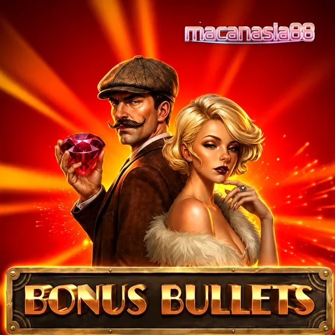 Tampilan antarmuka permainan slot Bonus Bullets dengan tema western